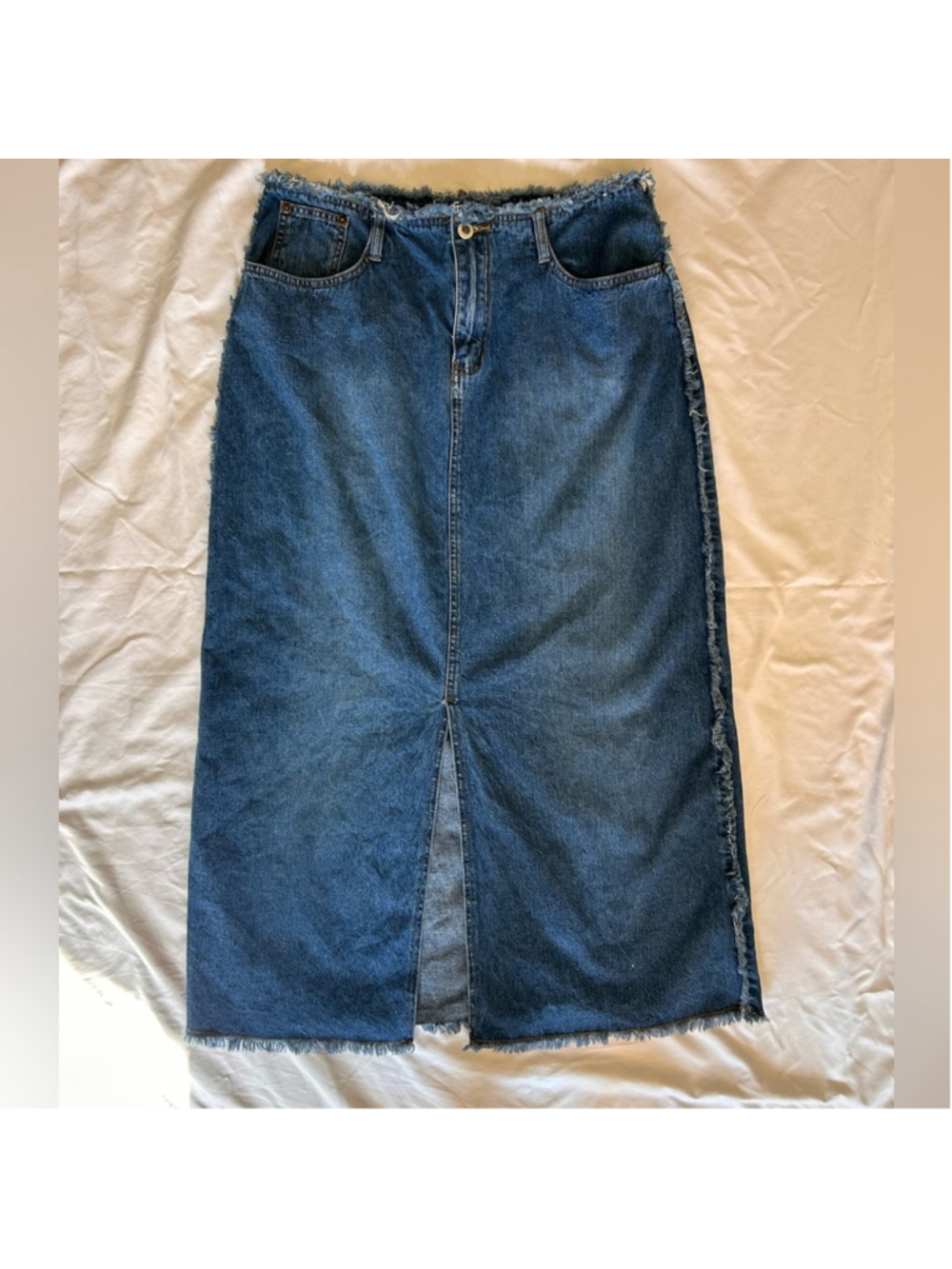 Vintage Denim Maxi with Frayed Hem Coastal Cowgirl Size 12